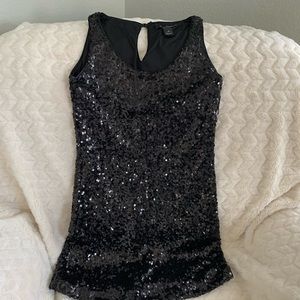Black sequence, tank, mini dress